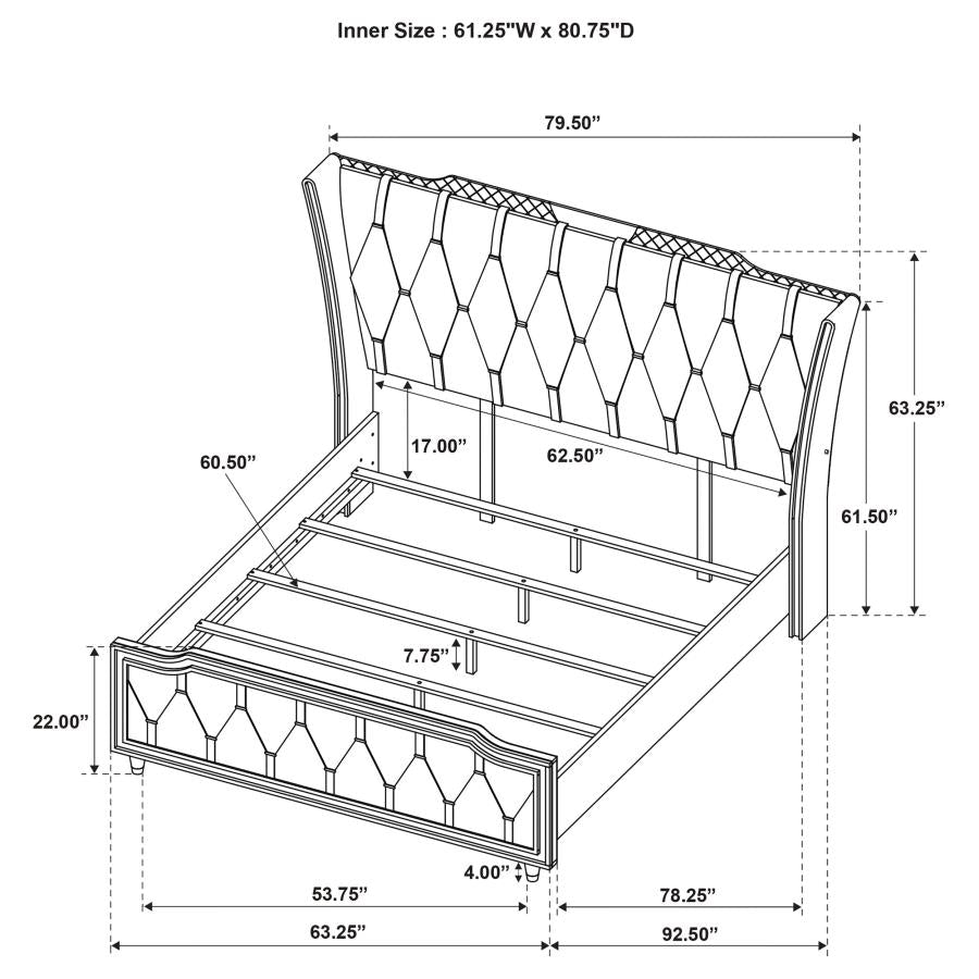 Coaster 223161Q-S4 4 pc Lorient black fabric upholstered LED accents flared headboard queen bedroom set