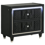 Coaster 223162 Lorient black velvet fabric upholstered nightstand silver accents with LED and USB