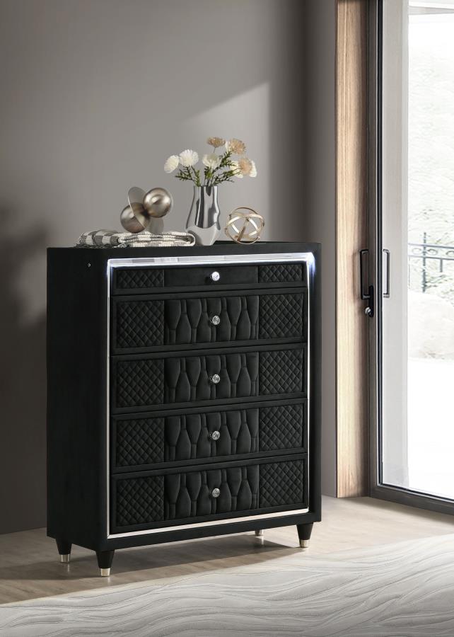 Lorient Black Velvet 5-Drawer Tall Chest with LED – 223165