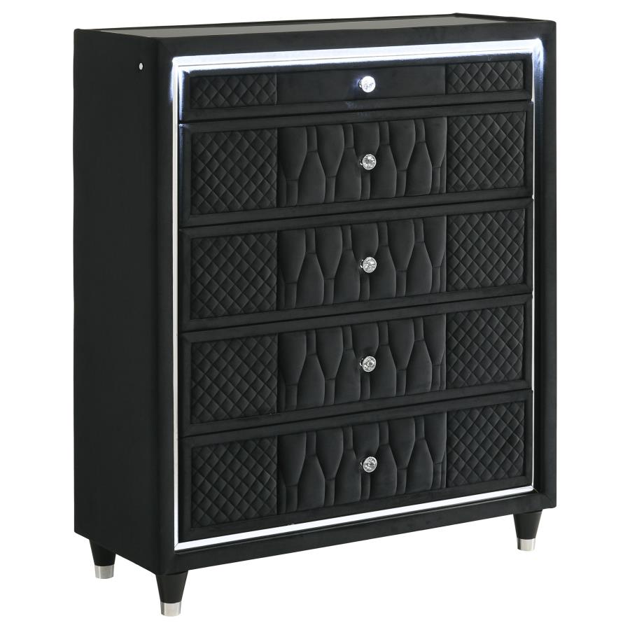 Lorient Black Velvet 5-Drawer Tall Chest with LED – 223165