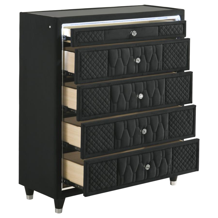 Lorient Black Velvet 5-Drawer Tall Chest with LED – 223165