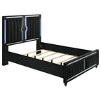 Coaster 223191Q-S4 4 pc Ravenne black velvet fabric upholstered LED accents queen bedroom set