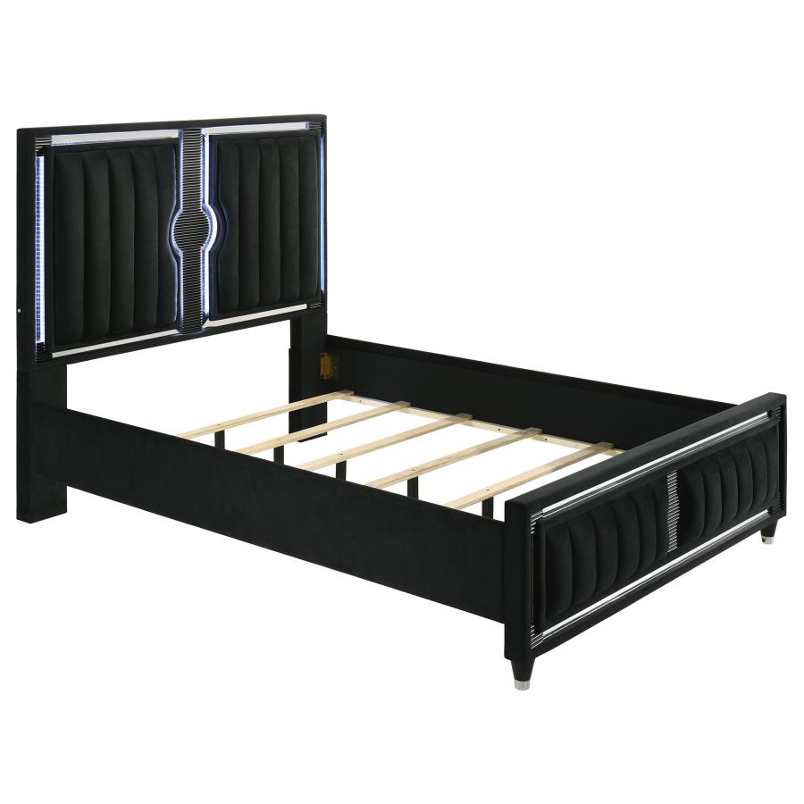 Coaster 223191Q-S4 4 pc Ravenne black velvet fabric upholstered LED accents queen bedroom set