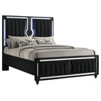 Coaster 223191Q-S4 4 pc Ravenne black velvet fabric upholstered LED accents queen bedroom set
