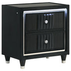 Ravenne 2-Drawer Velvet Upholstered LED Nightstand with USB Black – 223192