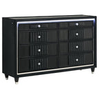 Ravenne 8-Drawer Velvet Upholstered LED Dresser Black – 223193