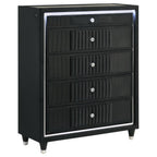 Ravenne 5-Drawer Velvet Upholstered LED Chest of Drawers Black – 223195