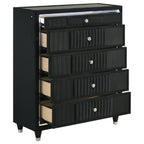 Ravenne 5-Drawer Velvet Upholstered LED Chest of Drawers Black – 223195