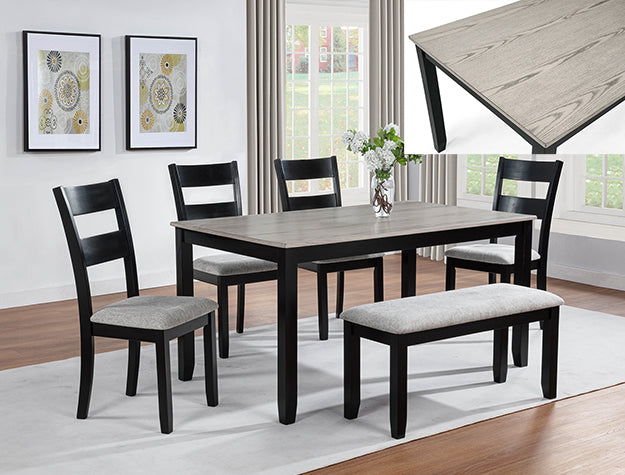 2231SET-LG 6 pc Lester two tone light grey wood finish dining table set with bench