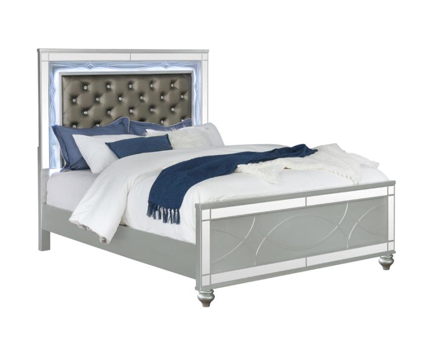 Coaster 223211Q Rosdorf park lavallee gunnison silver metallic finish wood and metallic leatherette headboard queen bed