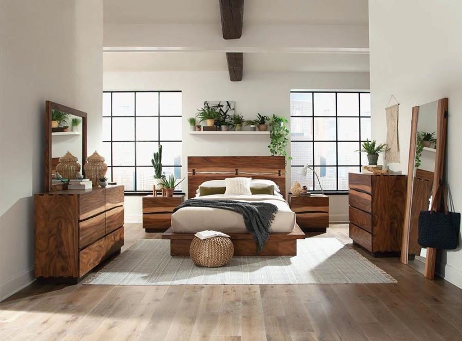 Coaster 223250Q 4 pc Winslow smokey walnut coffee bean finish wood live natural edge look headboard bedroom set
