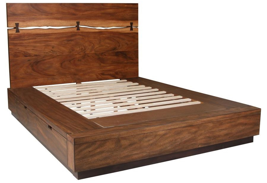 Coaster 223250SQ 4 pc Winslow smokey walnut coffee bean finish wood live natural edge look headboard side storage bedroom set