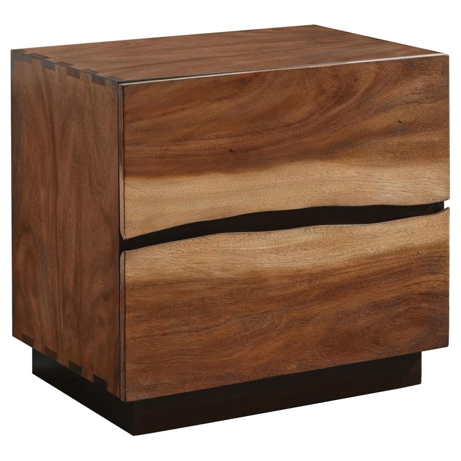 Coaster 223250SQ 4 pc Winslow smokey walnut coffee bean finish wood live natural edge look headboard side storage bedroom set