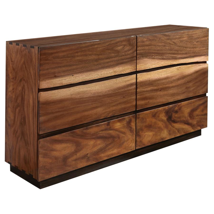 Coaster 223250SQ 4 pc Winslow smokey walnut coffee bean finish wood live natural edge look headboard side storage bedroom set