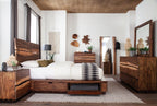 Coaster 223250SQ 4 pc Winslow smokey walnut coffee bean finish wood live natural edge look headboard side storage bedroom set