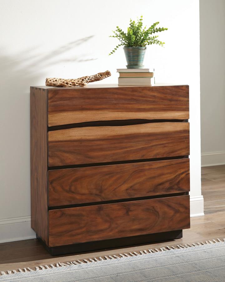 Coaster 223255 Winslow smokey walnut coffee bean finish wood live natural edge look 4 drawer tall chest