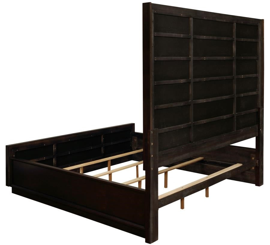 Coaster 223261Q 4 pc Durango smoked peppercorn finish wood grey velvet padded modern style queen headboard bedroom set