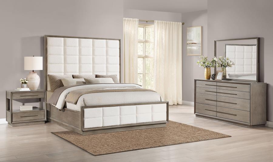 Coaster 223271Q-S4 4 pc Durango taupe oak finish wood cream boucle padded modern style queen headboard bedroom set