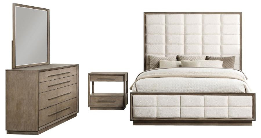Coaster 223271Q-S4 4 pc Durango taupe oak finish wood cream boucle padded modern style queen headboard bedroom set