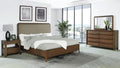 Coaster 223321Q-S4 4 pc Maderia walnut finish wood taupe fabric upholstered queen headboard bedroom set