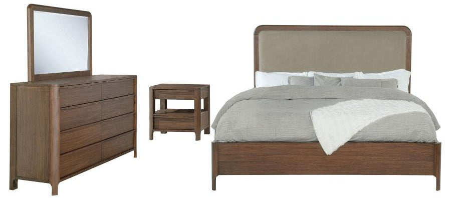 Coaster 223321Q-S4 4 pc Maderia walnut finish wood taupe fabric upholstered queen headboard bedroom set