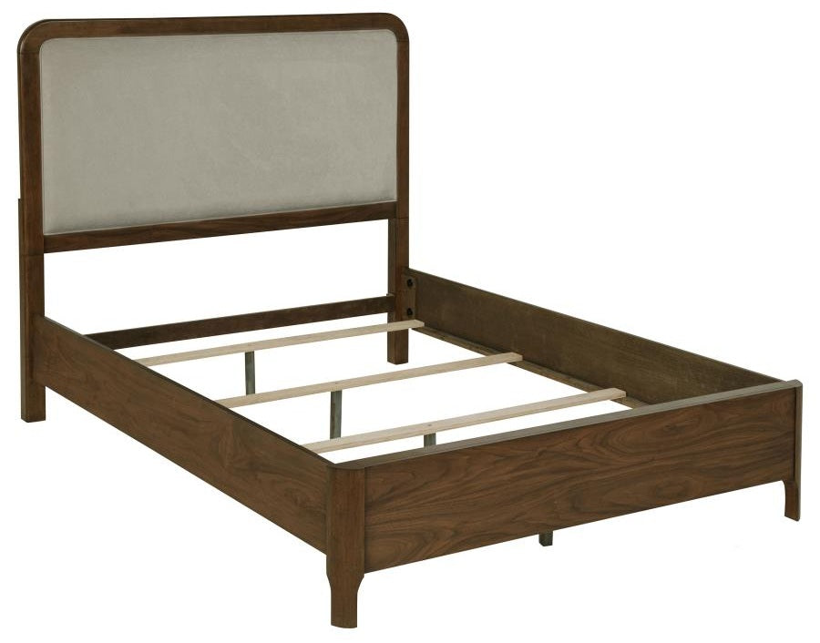 Coaster 223321Q-S4 4 pc Maderia walnut finish wood taupe fabric upholstered queen headboard bedroom set