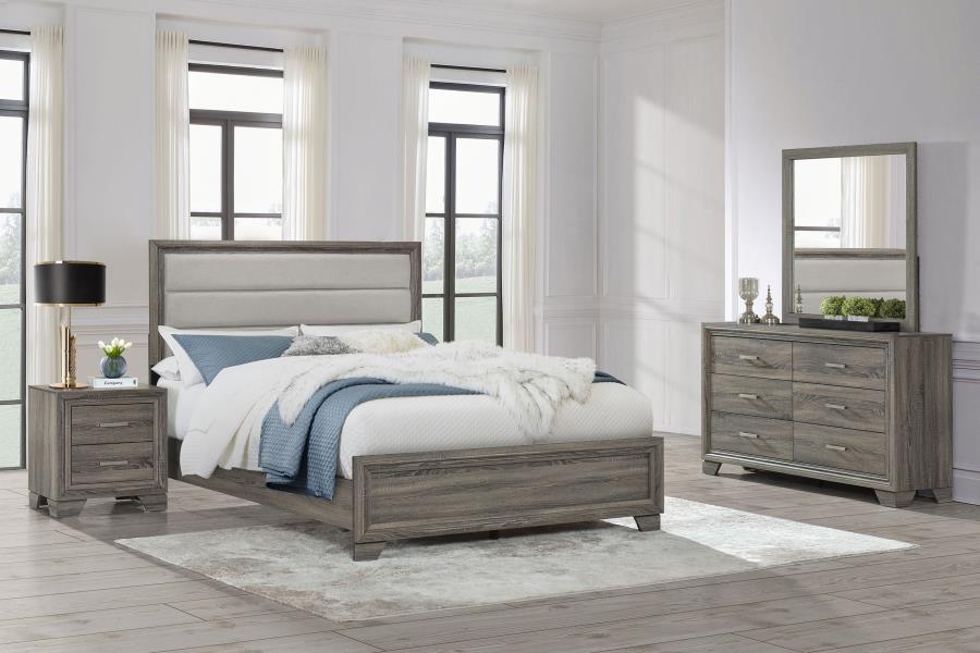 Coaster 223341Q-S4 4 pc Wright brown oak finish wood tan fabric queen bedroom set
