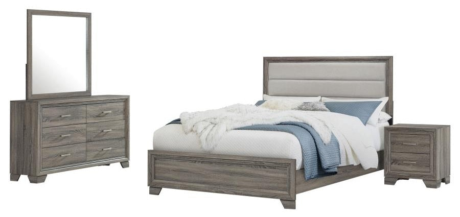 Coaster 223341Q-S4 4 pc Wright brown oak finish wood tan fabric queen bedroom set