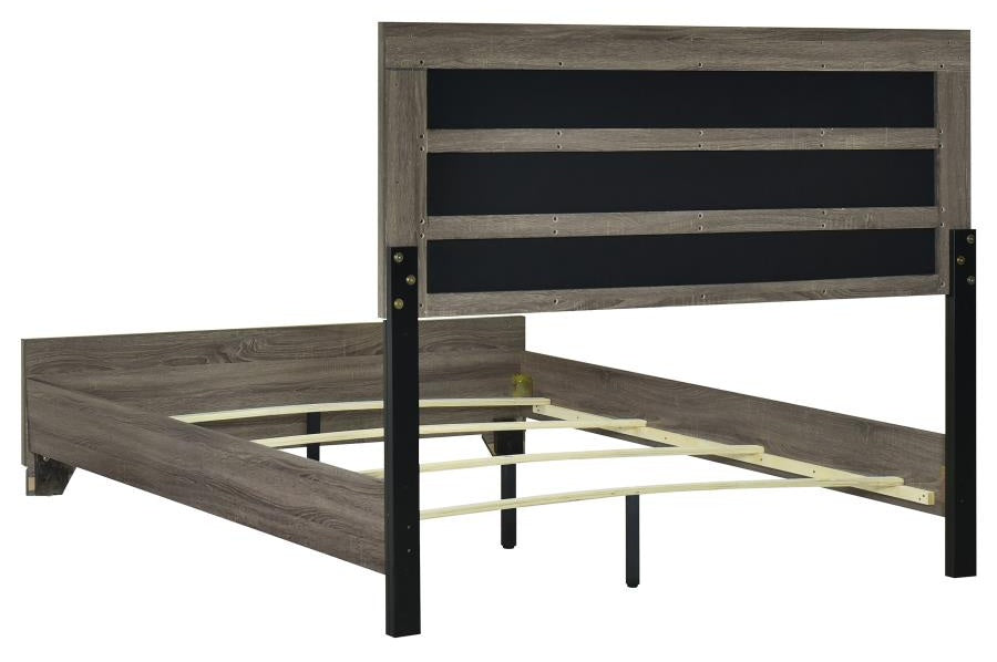 Coaster 223341Q-S4 4 pc Wright brown oak finish wood tan fabric queen bedroom set