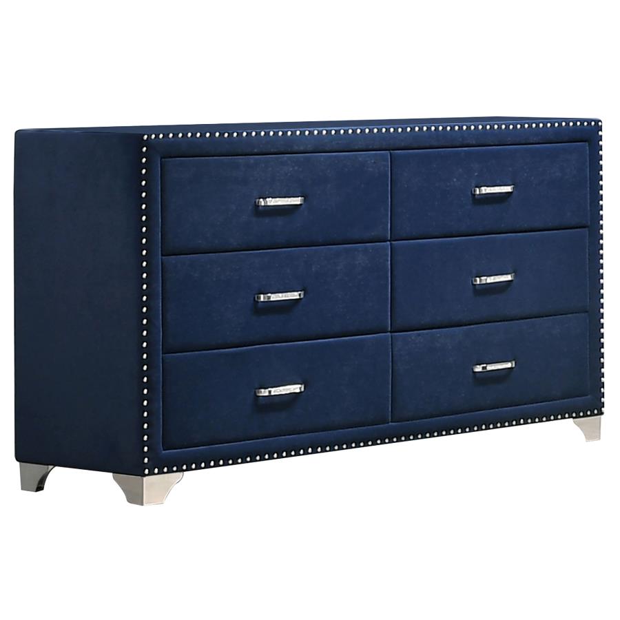 223371Q Ammelie 4-Piece Pacific Blue Velvet Tufted Queen Bedroom Set with Nail Head Trim