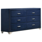 223371Q Ammelie 4-Piece Pacific Blue Velvet Tufted Queen Bedroom Set with Nail Head Trim