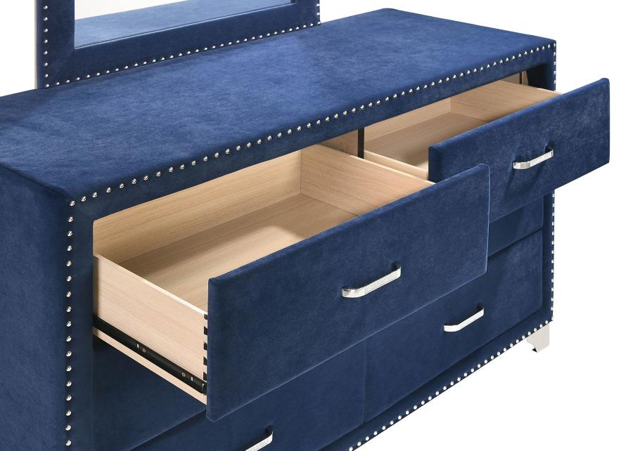 223371Q Ammelie 4-Piece Pacific Blue Velvet Tufted Queen Bedroom Set with Nail Head Trim