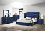 223371Q Ammelie 4-Piece Pacific Blue Velvet Tufted Queen Bedroom Set with Nail Head Trim