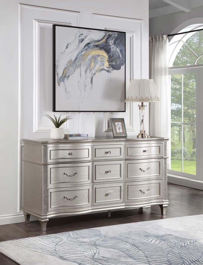 Coaster 223393 Rosdorf park veronica silver oak finish wood 9 drawer dresser