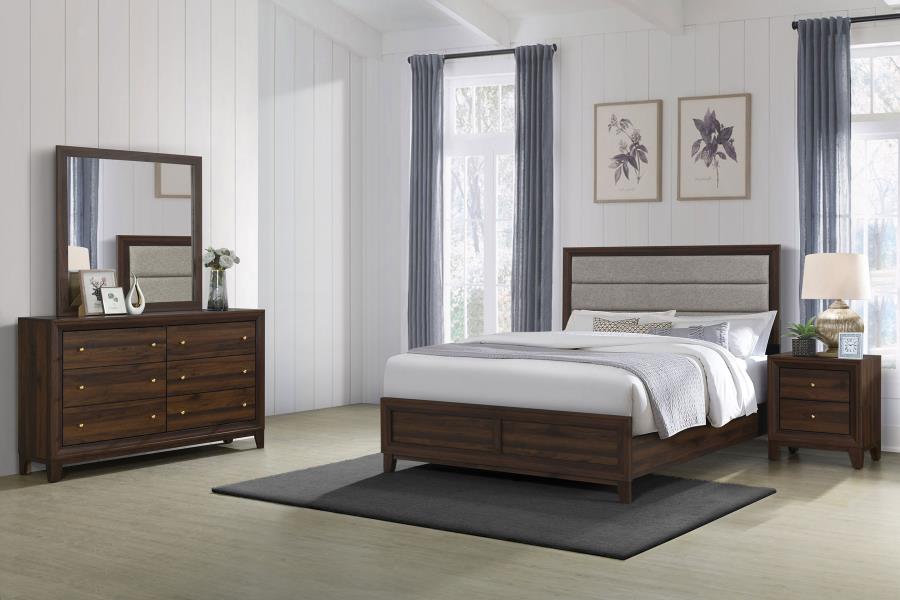 Coaster 223441Q-S4 4 pc Welsley walnut finish wood taupe fabric queen bedroom set