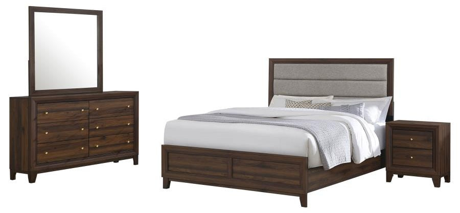 Coaster 223441Q-S4 4 pc Welsley walnut finish wood taupe fabric queen bedroom set