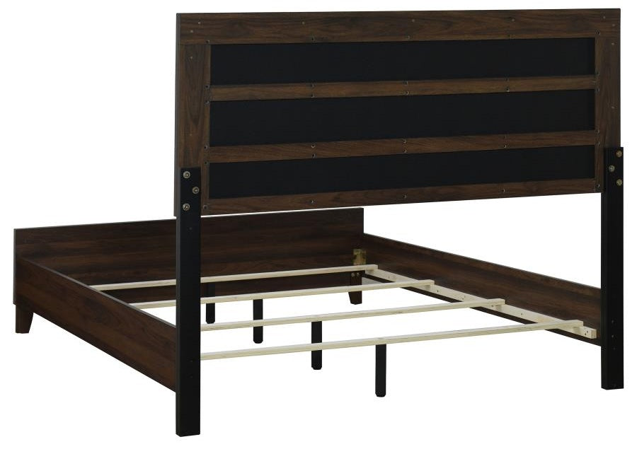 Coaster 223441Q-S4 4 pc Welsley walnut finish wood taupe fabric queen bedroom set