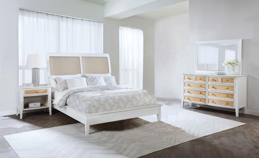Coaster 223471Q-S4 4 pc Bexhill white finish wood natural raffia wrapped accents queen bedroom set