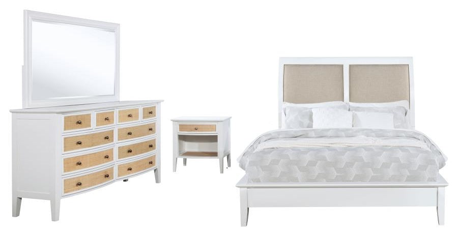 Coaster 223471Q-S4 4 pc Bexhill white finish wood natural raffia wrapped accents queen bedroom set