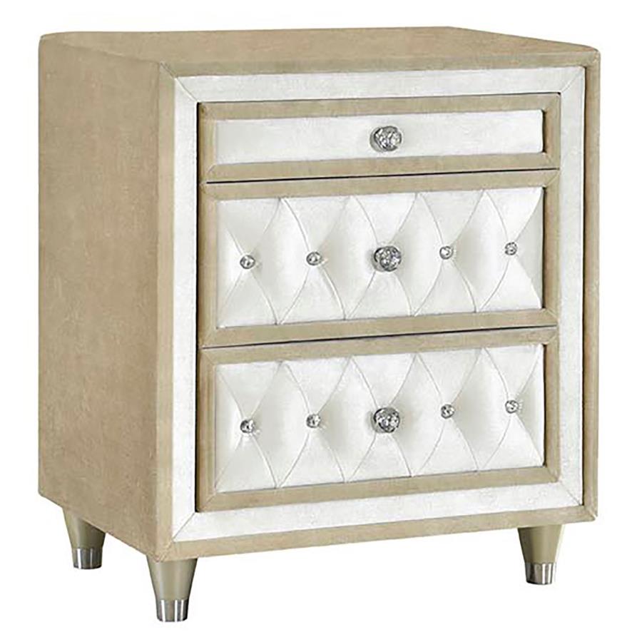 Coaster 223521Q 4 pc Antonella champagne finish wood ivory and camel velvet french inspired upholstered bedroom set