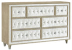 Coaster 223521Q 4 pc Antonella champagne finish wood ivory and camel velvet french inspired upholstered bedroom set