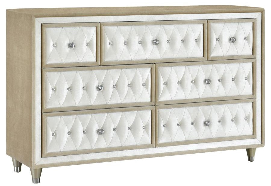 Coaster 223521Q 4 pc Antonella champagne finish wood ivory and camel velvet french inspired upholstered bedroom set