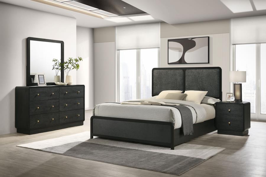 Coaster 223661Q-S4 4 pc Cavelle black finish wood charcoal chenille fabric headboard queen bedroom set