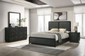 Coaster 223661Q-S4 4 pc Cavelle black finish wood charcoal chenille fabric headboard queen bedroom set