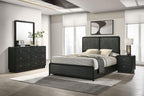 Coaster 223661Q-S4 4 pc Cavelle black finish wood charcoal chenille fabric headboard queen bedroom set