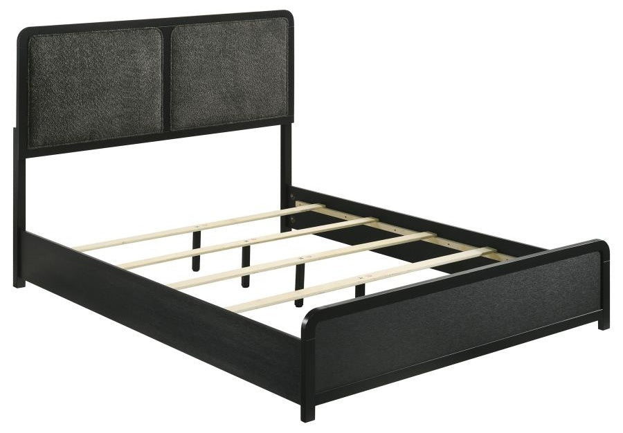 Coaster 223661Q-S4 4 pc Cavelle black finish wood charcoal chenille fabric headboard queen bedroom set