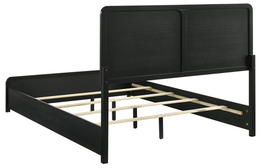 Coaster 223661Q-S4 4 pc Cavelle black finish wood charcoal chenille fabric headboard queen bedroom set