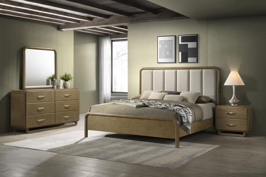 Coaster 224271Q-S4 4 pc Amsbury nutmeg finish wood beige boucle fabric headboard queen bedroom set