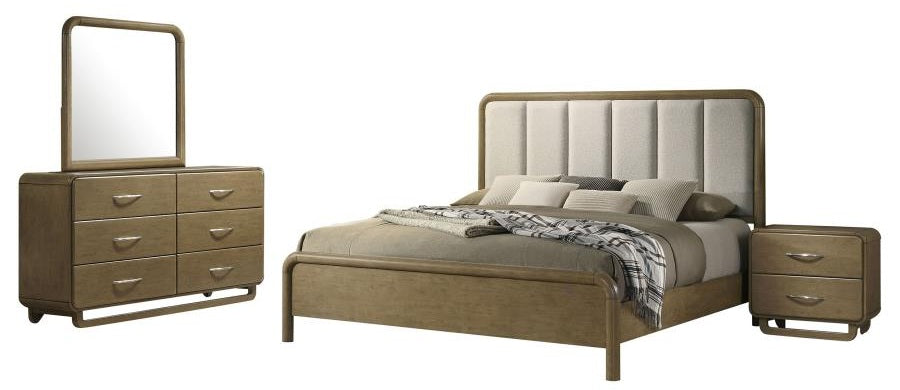 Coaster 224271Q-S4 4 pc Amsbury nutmeg finish wood beige boucle fabric headboard queen bedroom set