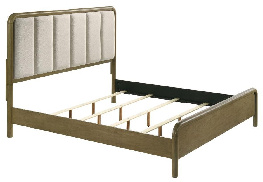 Coaster 224271Q-S4 4 pc Amsbury nutmeg finish wood beige boucle fabric headboard queen bedroom set